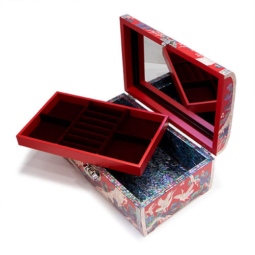 Peony Flower 1-Drawer Vanity Jewelry Box (Red) Small