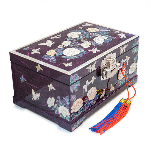 PeonyButterfly Hanji 2-Tier Mother of Pearl Jewelry Box (Purple) - Oh Myung - Ho
