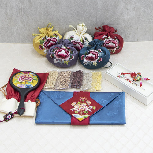 Crane & Pine 4-Tier Embroidered Drawer Roof Tile Jewelry Box (Black, Red) 大- by Kim Young-man