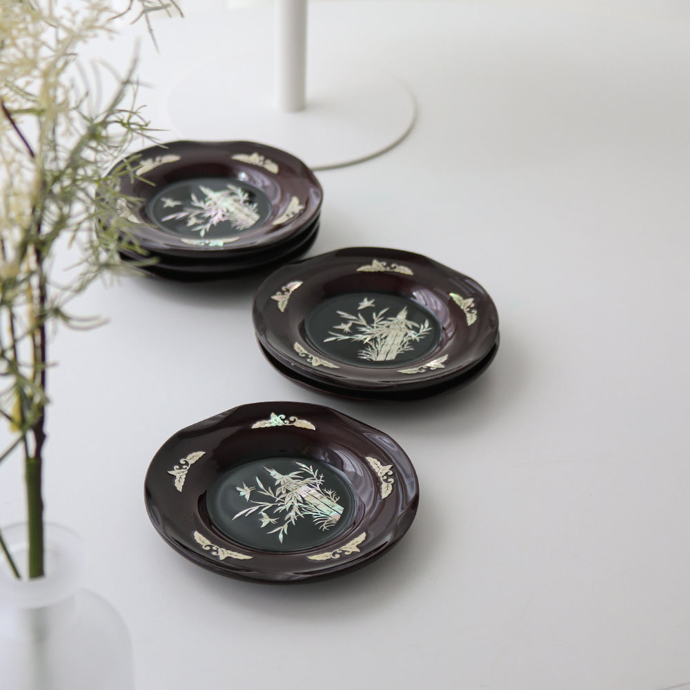 6-Piece Set: Najeonchilgi Arabesque Four Gentlemen Tea Coaster Set (Bamboo) Mother of Pearl Coaster Traditional Coaster (Master Artisan Lee Won-geun)