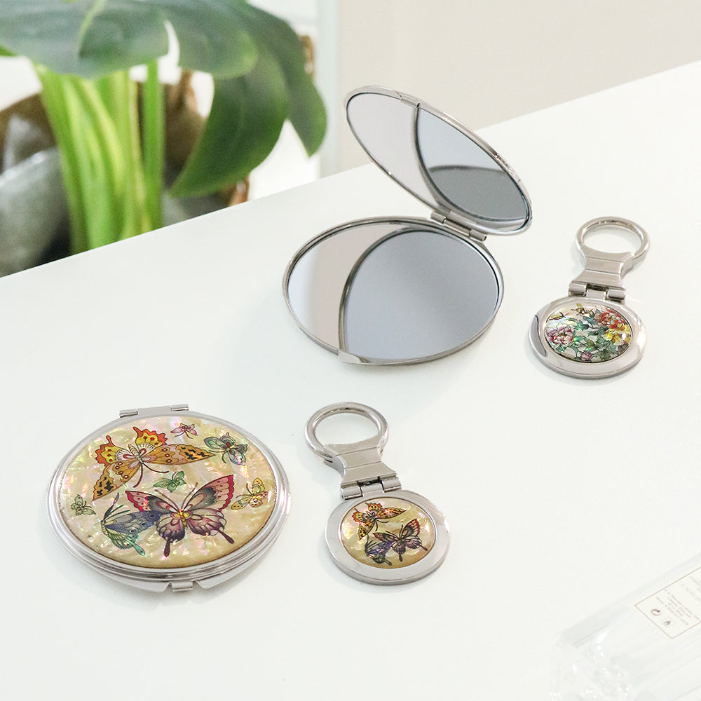 2-Piece Set: Mother of Pearl Hand Mirror Keyring K