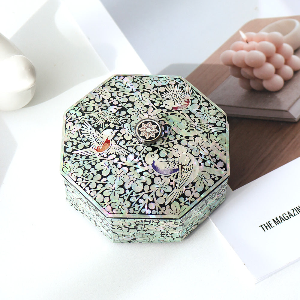 Najeonchilgi Plum Blossom Knob Octagonal Jewelry Box, 9 cm
