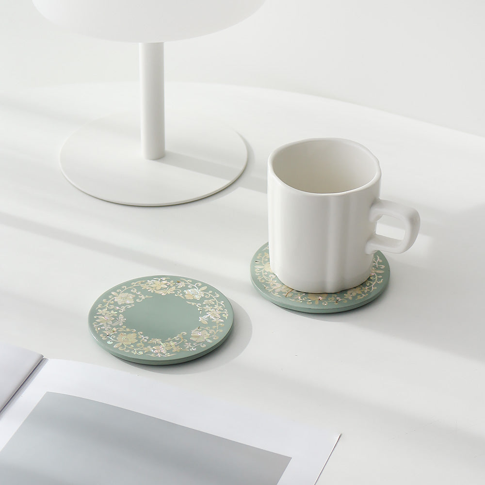 Najeonchilgi Round Mother of Pearl Coaster (Flower Butterfly Arabesque) 2P