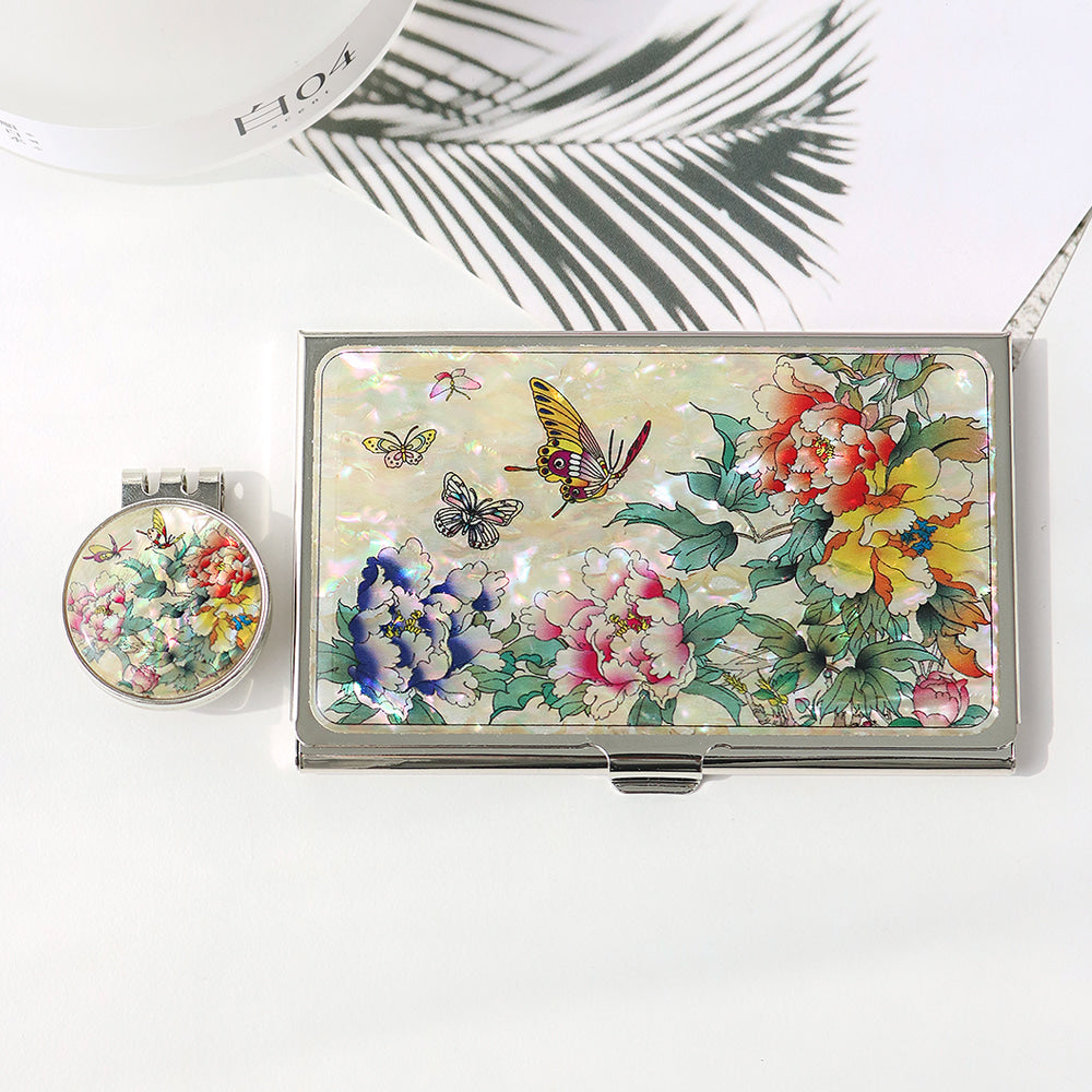 2-Piece Set: Business Card Case Golf Ball Marker K(Flower)