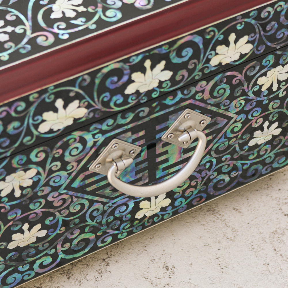 Najeonchilgi Crane Arabesque Subok Longevity & Fortune Ottchil Lacquer Mother of Pearl Jewelry Box, 40 cm