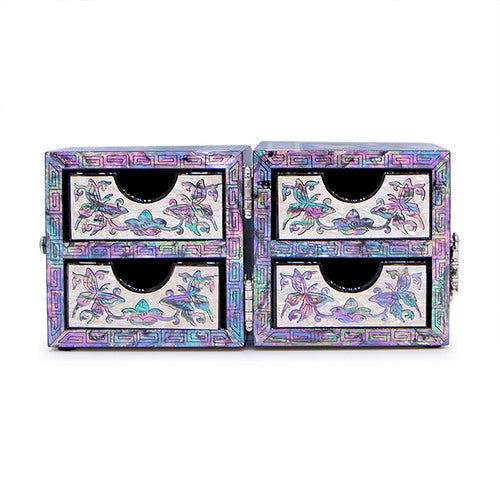 Gold Double Lidded Mother of Pearl Jewelry Box (Medium) - Oh Myung - Ho