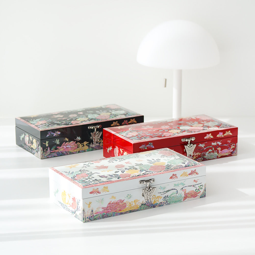 Najeonchilgi Painted Plum Blossom Rose 1-Tier Mother of Pearl Jewelry Box (23) Jewelry Box Yedan Wedding Gift Box