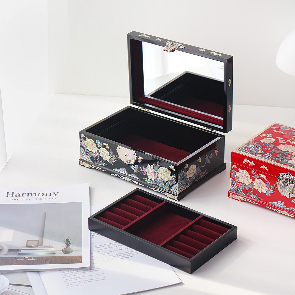 Najeonchilgi Peony 2-Tier Mother of Pearl Jewelry Box, 24 cm