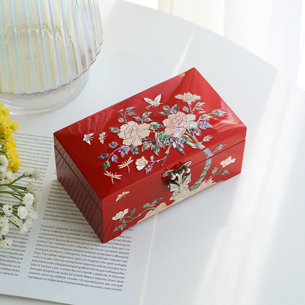 Najeonchilgi Mini 1-Tier Mother of Pearl Jewelry Box Peony (Holder Box), 15 cm
