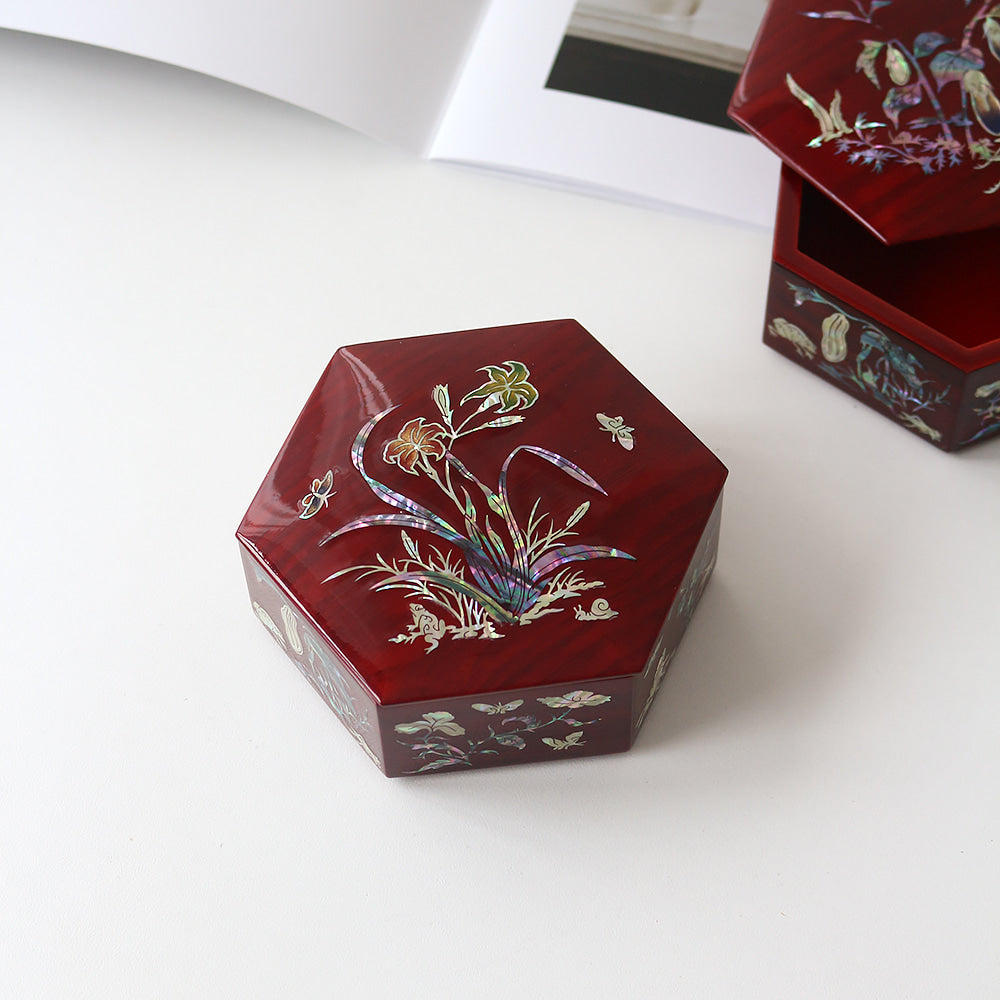 Premium Najeon Stacked Box Hexagonal Multi Purpose Box (Chochungdo) (Najeonchilgi) (Master Artisan Park Jin-seop)