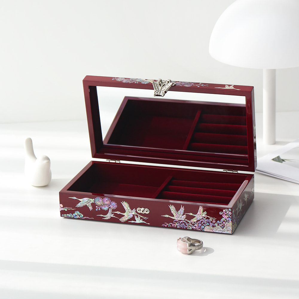 Najeonchilgi 1-Tier Pine & Crane Yedan Jewelry Box H Jewelry Box Yedan Wedding Gift Box Mother of Pearl, 23 cm
