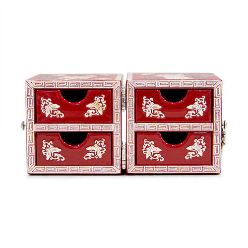 Peony NaturalMother of Pearl Double Lidded Jewelry Box (Medium, Glossy, Red) - Oh Myung - Ho