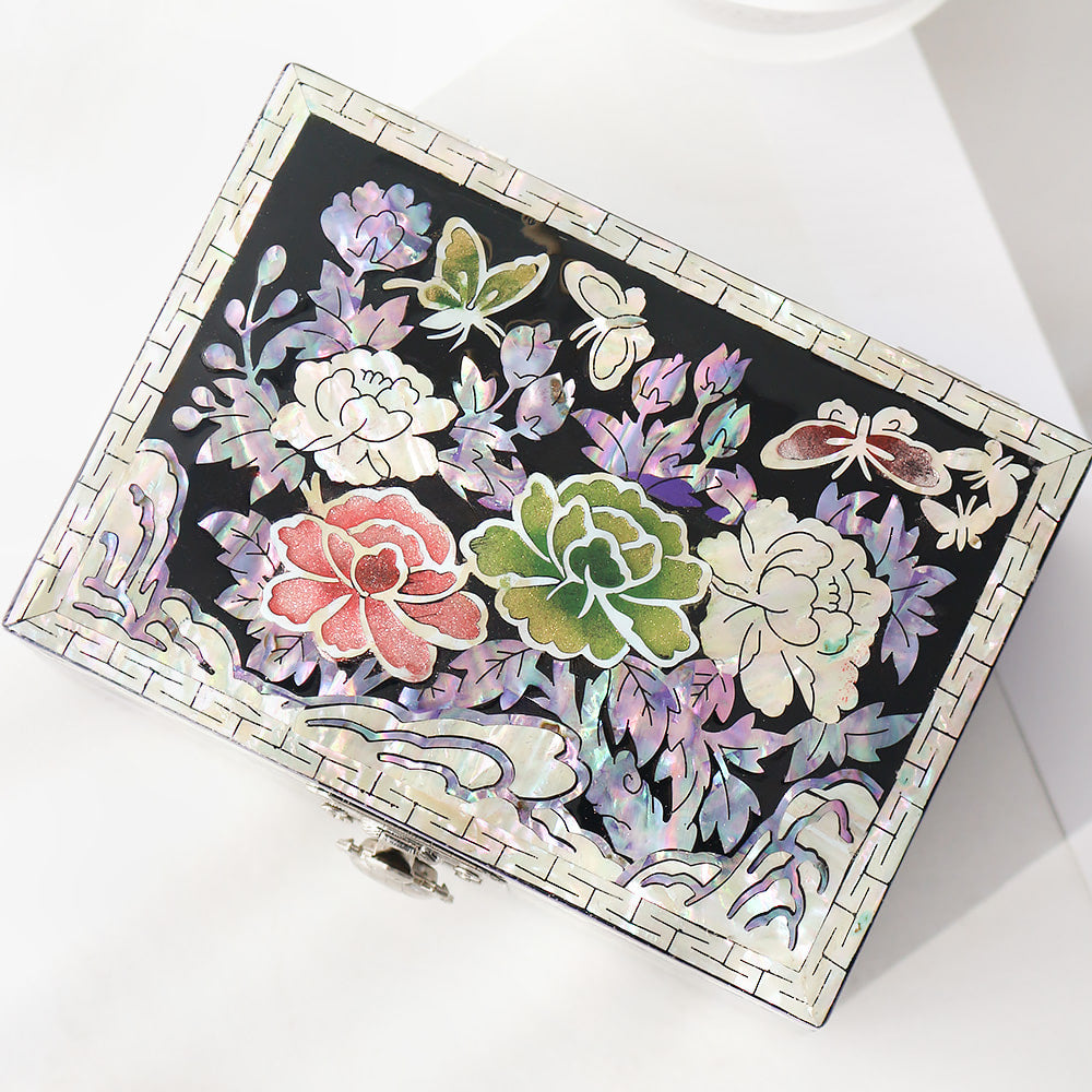 Najeonchilgi Peony & Butterfly Mini Mother of Pearl Jewelry Box, 12 cm