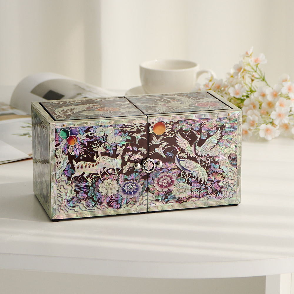 Masterpiece New Double-Lidded Golden Pheasant Large Mother of Pearl Jewelry Box