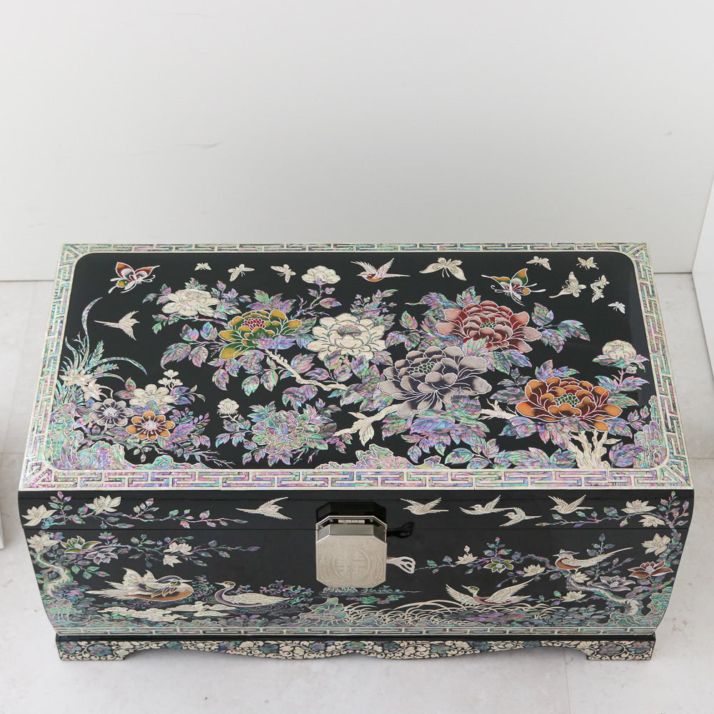 Masterpiece Najeon Bridal Painted Peony of Wealth Bongchae Wedding Box (Black)