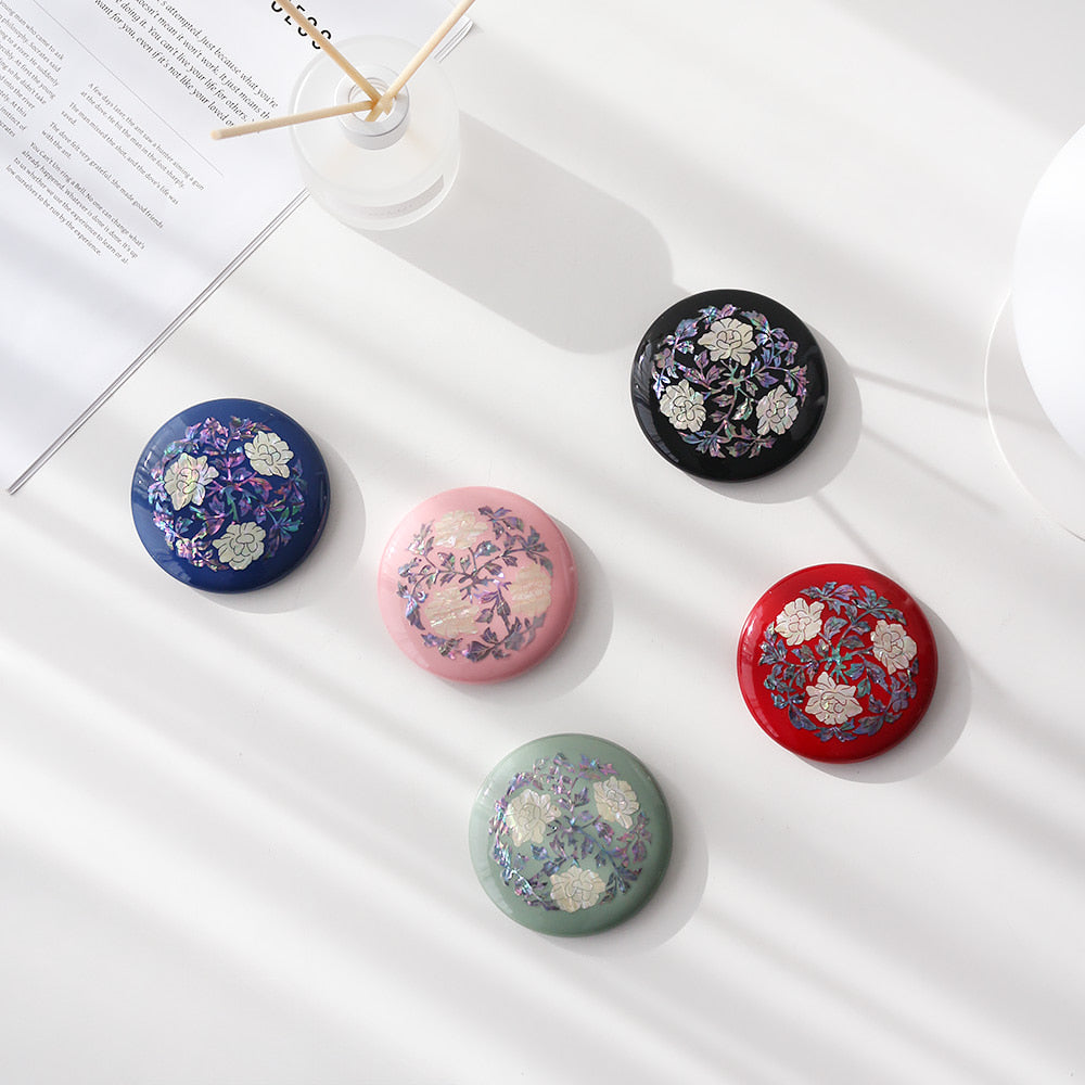 Najeonchilgi Round Vivid Mother of Pearl Hand Mirror (Peony)