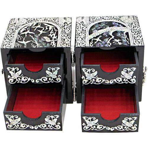 Premium Najeonchilgi Lacquerware Ten Symbols of Longevity Oval Border Double Lidded Mother of Pearl Jewelry Box