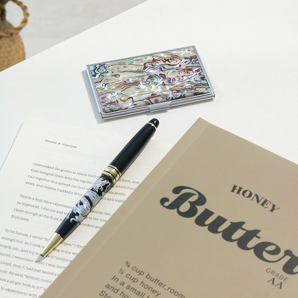 2-Piece Set: Premium Najeonchilgi Aurora Business Card Case M Mother of Pearl Pen