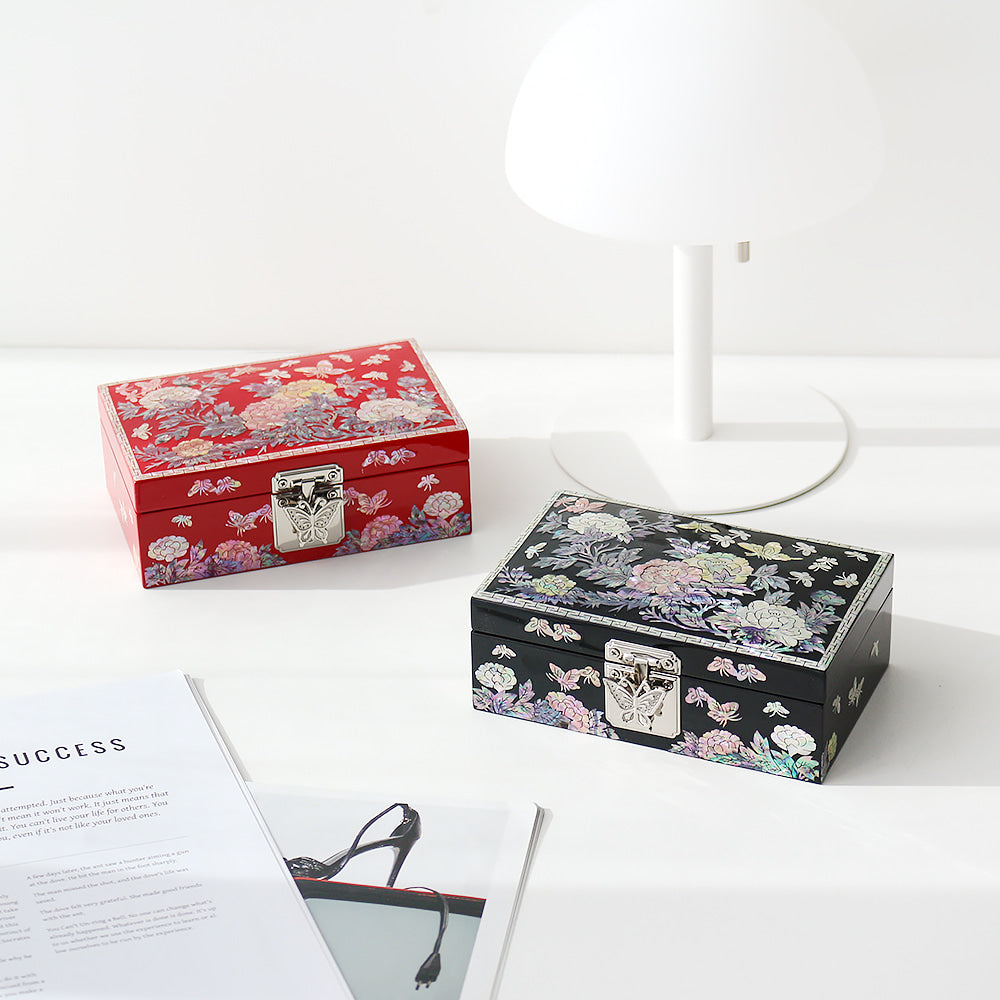 Peony & Butterfly Najeonchilgi Mother of Pearl Jewelry Box, 16 cm