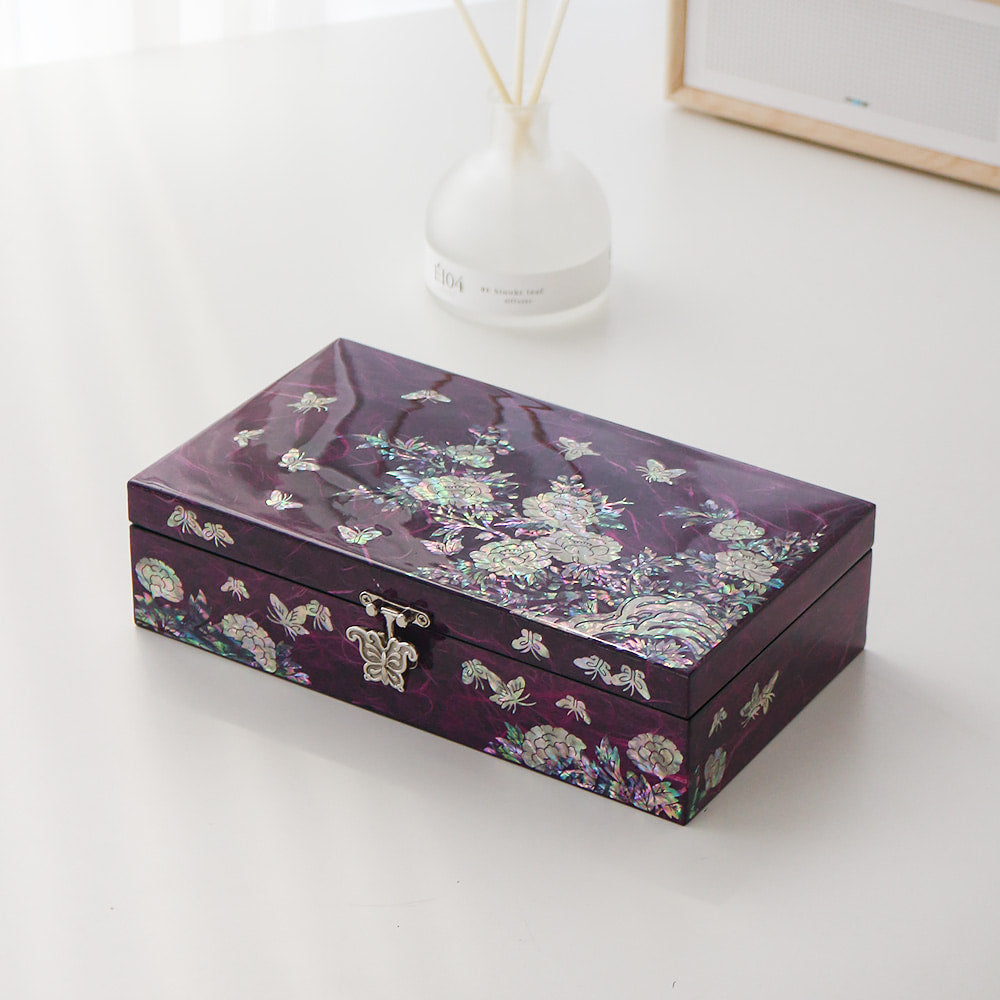 Najeonchilgi Hanji Butterfly Peony 1-Tier Jewelry Box (Large), 23 cm