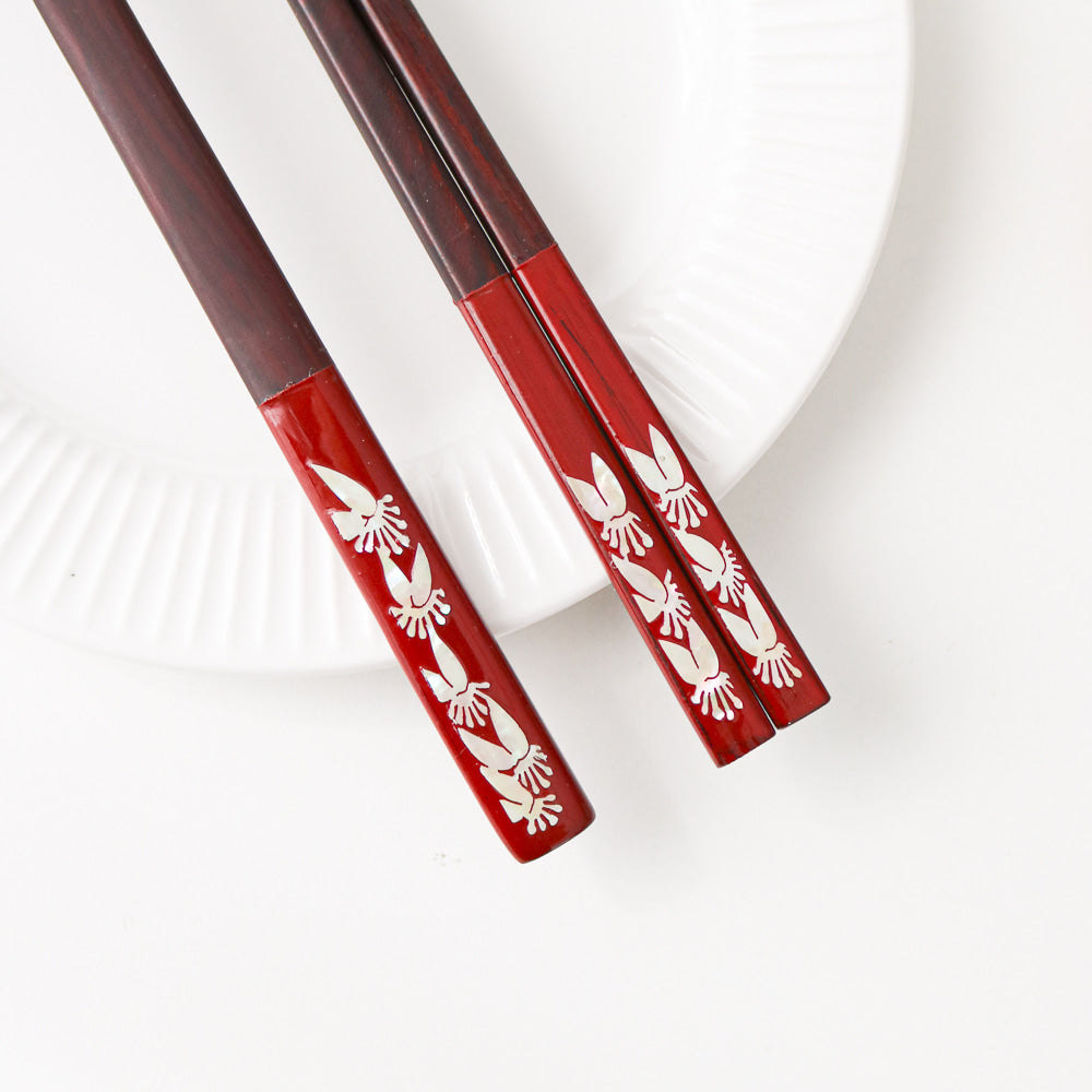 Masterpiece Najeon Ottchil Lacquer Rose Spoon & Chopsticks Set (Butterfly) (Master Artisan Jang Tae-bok)