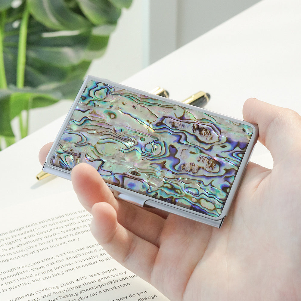 2-Piece Set: Premium Najeon Marbled Pattern Business Card Case Mother of Pearl Pen M