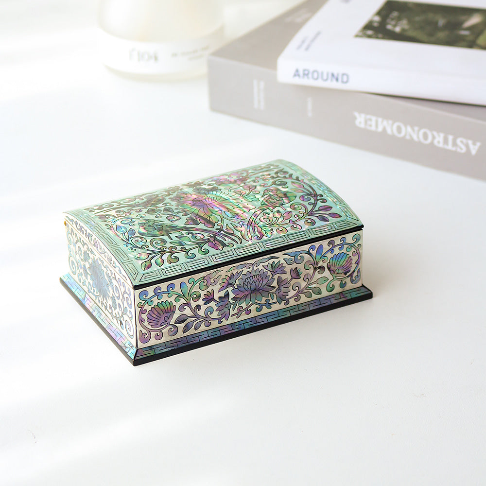 Najeonchilgi Joseon Style Flower Arabesque Auto-Open Mother of Pearl Business Card Case