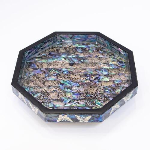 Blue Mother of Pearl Panel Butterfly Octagonal 다용도 Knob Jewelry Box