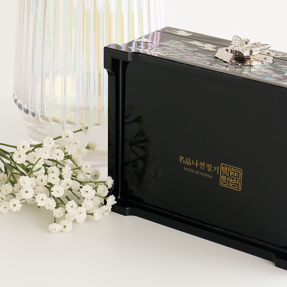 Najeonchilgi Pine & Crane Mother of Pearl Jewelry Box Black, 18 cm
