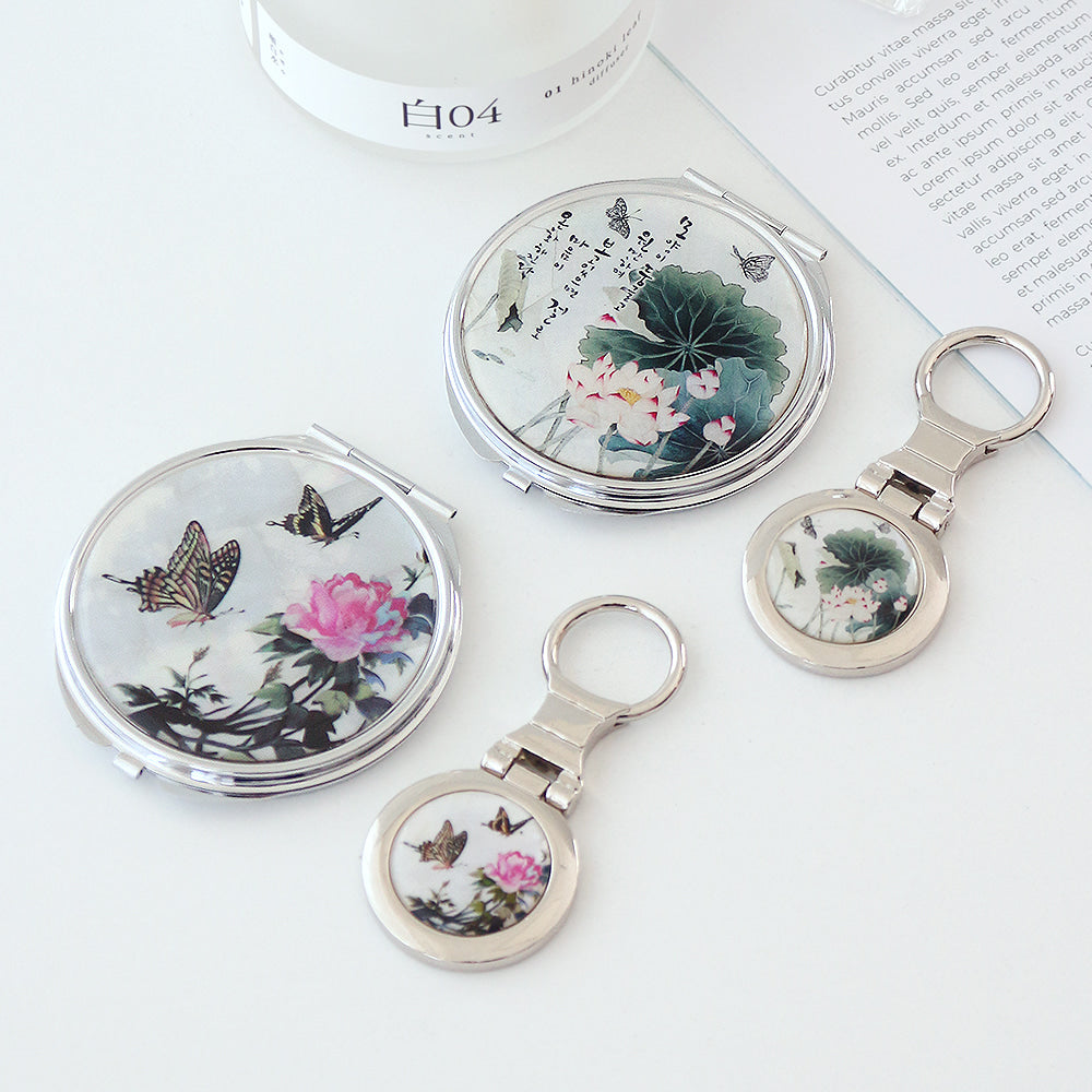 2-Piece Set: Najeon Hand Mirror Keyring Set (Damhwa Butterfly)