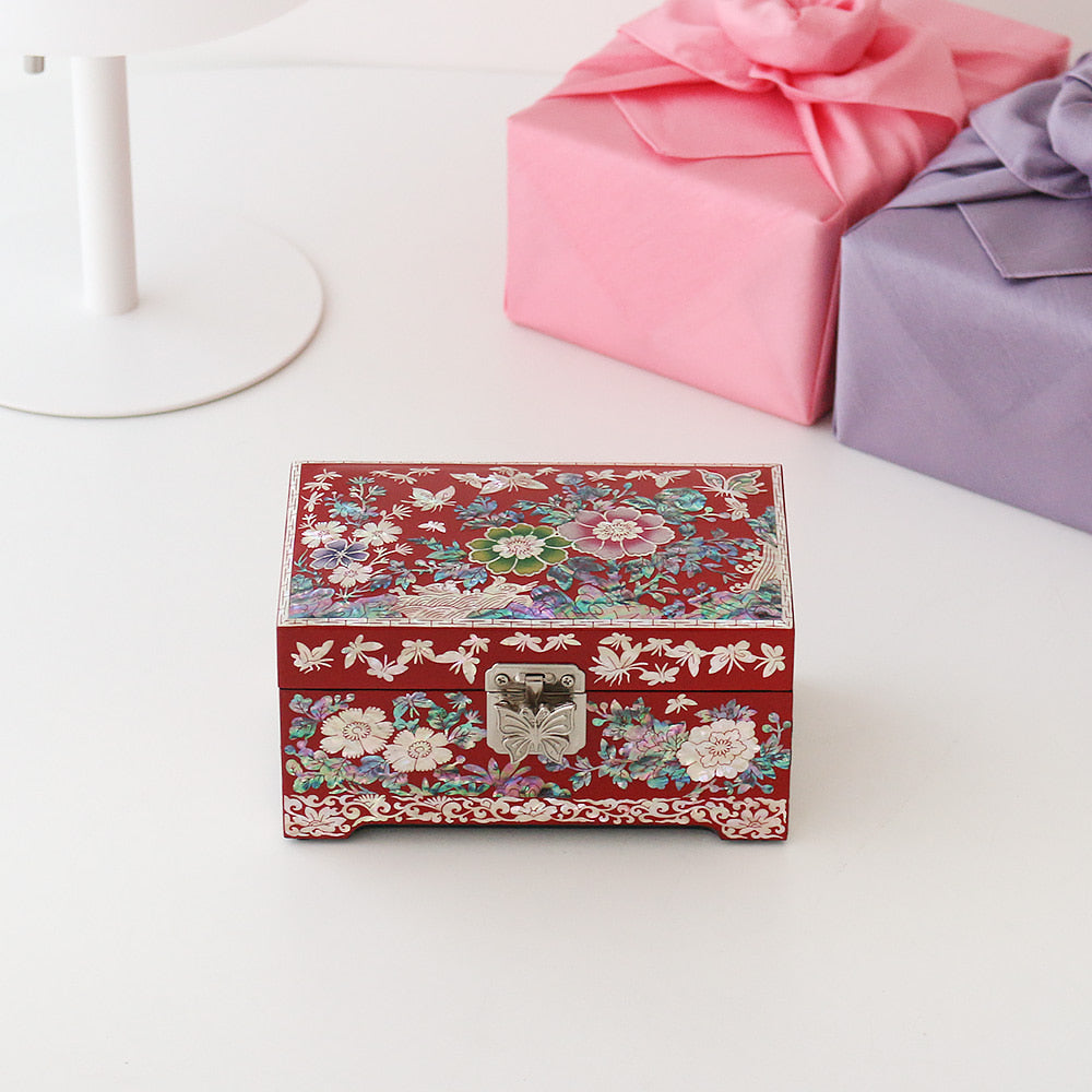 Premium Butterfly Flower Mini Mother of Pearl Jewelry Box Ring Box, 15 cm (Master Artisan Kim Young-man)
