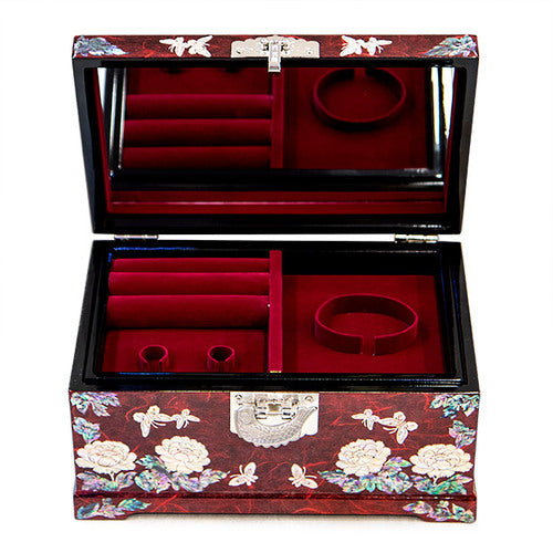 PeonyButterfly Hanji 2-Tier Mother of Pearl Jewelry Box (Red) - Oh Myung - Ho