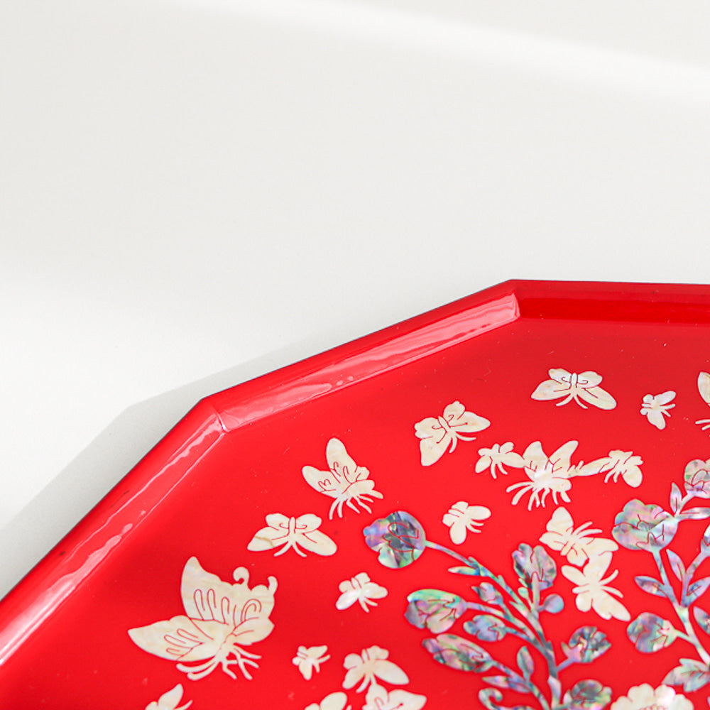 Najeonchilgi Vivid Peony Butterfly 12 Mother of Pearl Tray