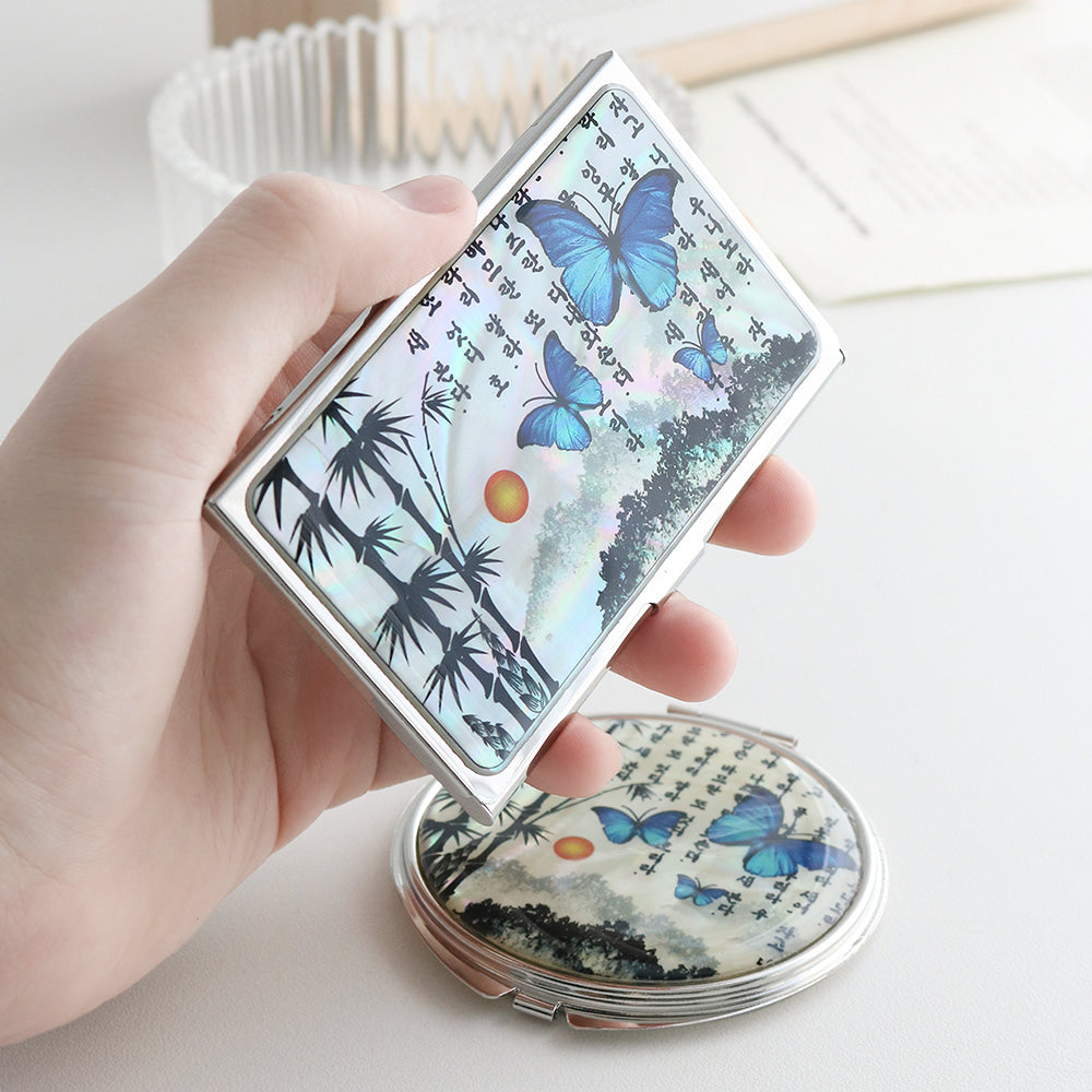 2-Piece Set: Mother of Pearl Business Card Case Hand Mirror K