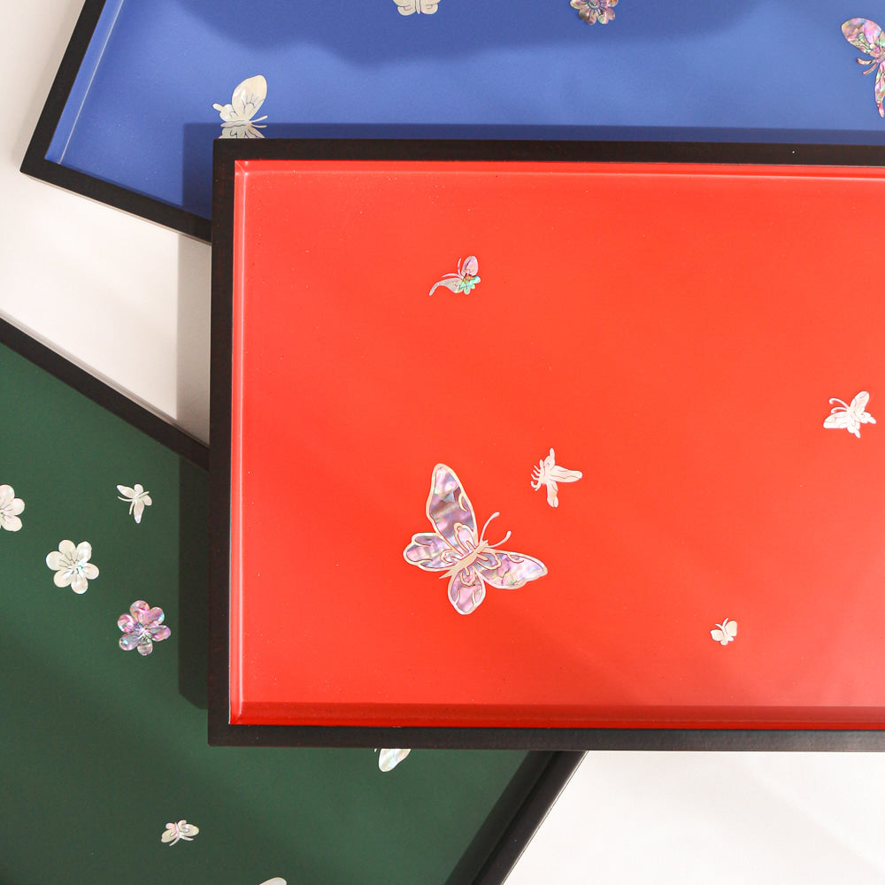 Color Mother of Pearl Butterfly Square Tray D