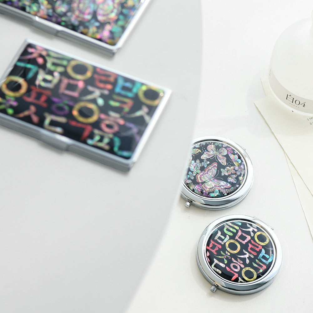 2-Piece Set: Mother of Pearl Business Card Case Mother of Pearl One-Touch Hand Mirror N