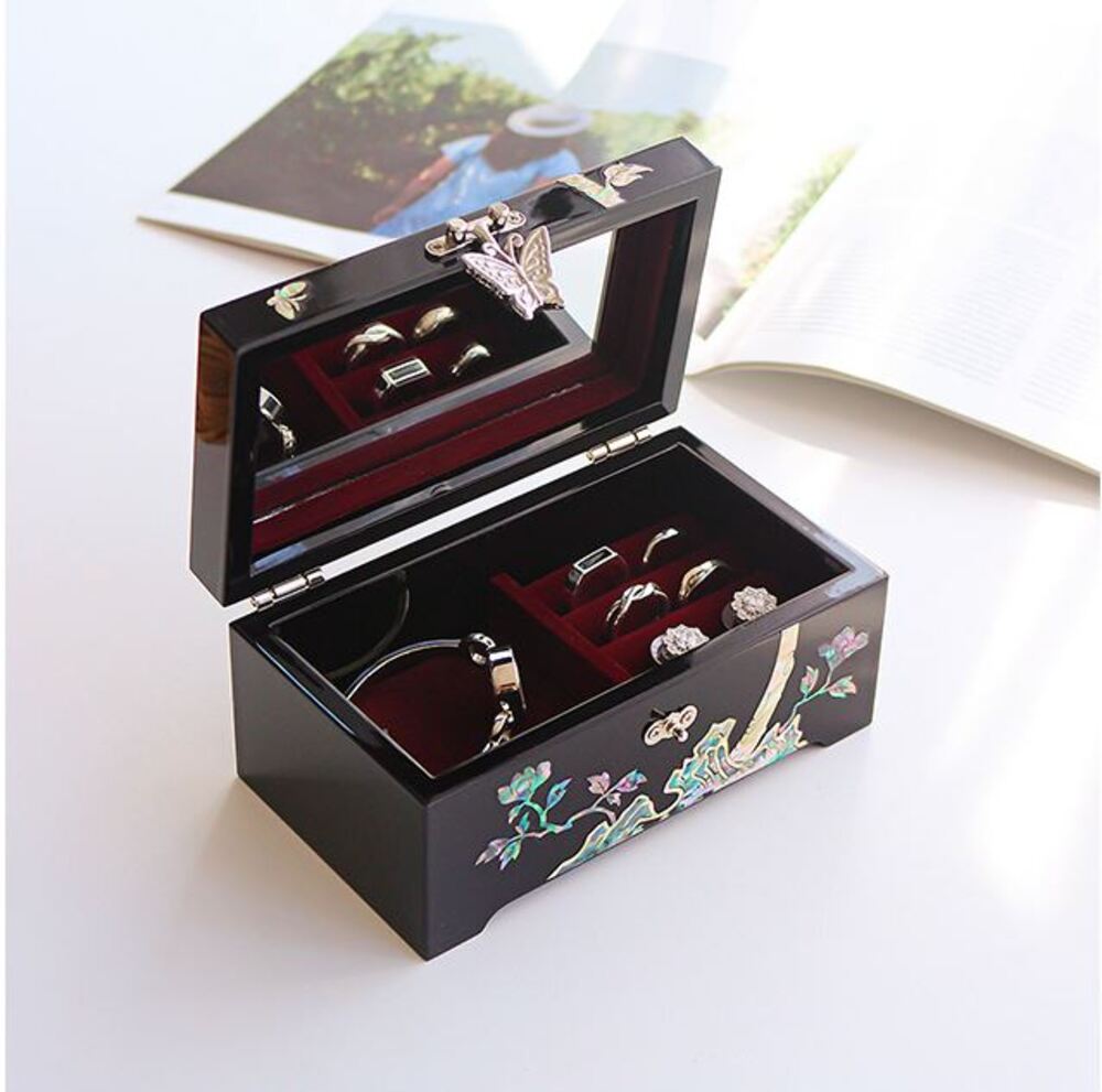 Najeonchilgi Mother of Pearl Jewelry Box Hanji Butterfly Peony Flower Jewelry Box Najeon Jewelry Box Korean, 16 cm