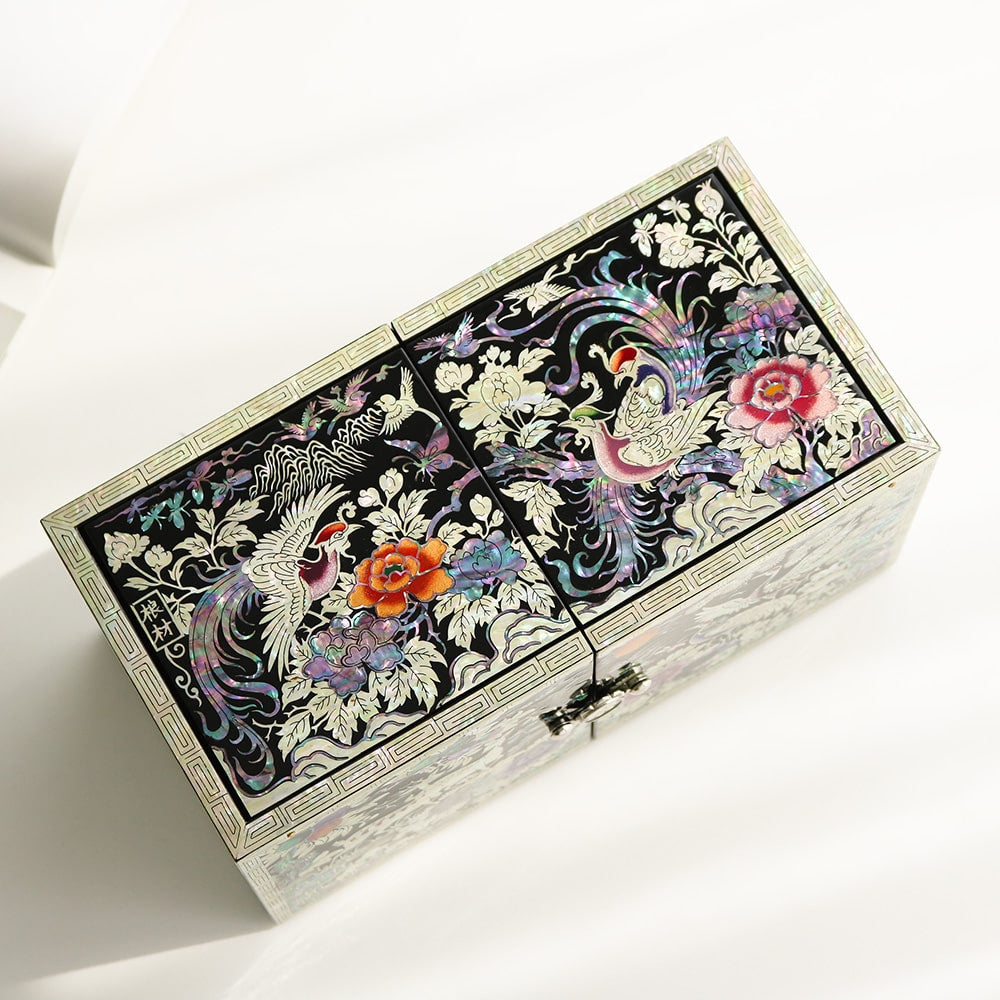 Masterpiece New Double-Lidded Golden Pheasant Large Mother of Pearl Jewelry Box