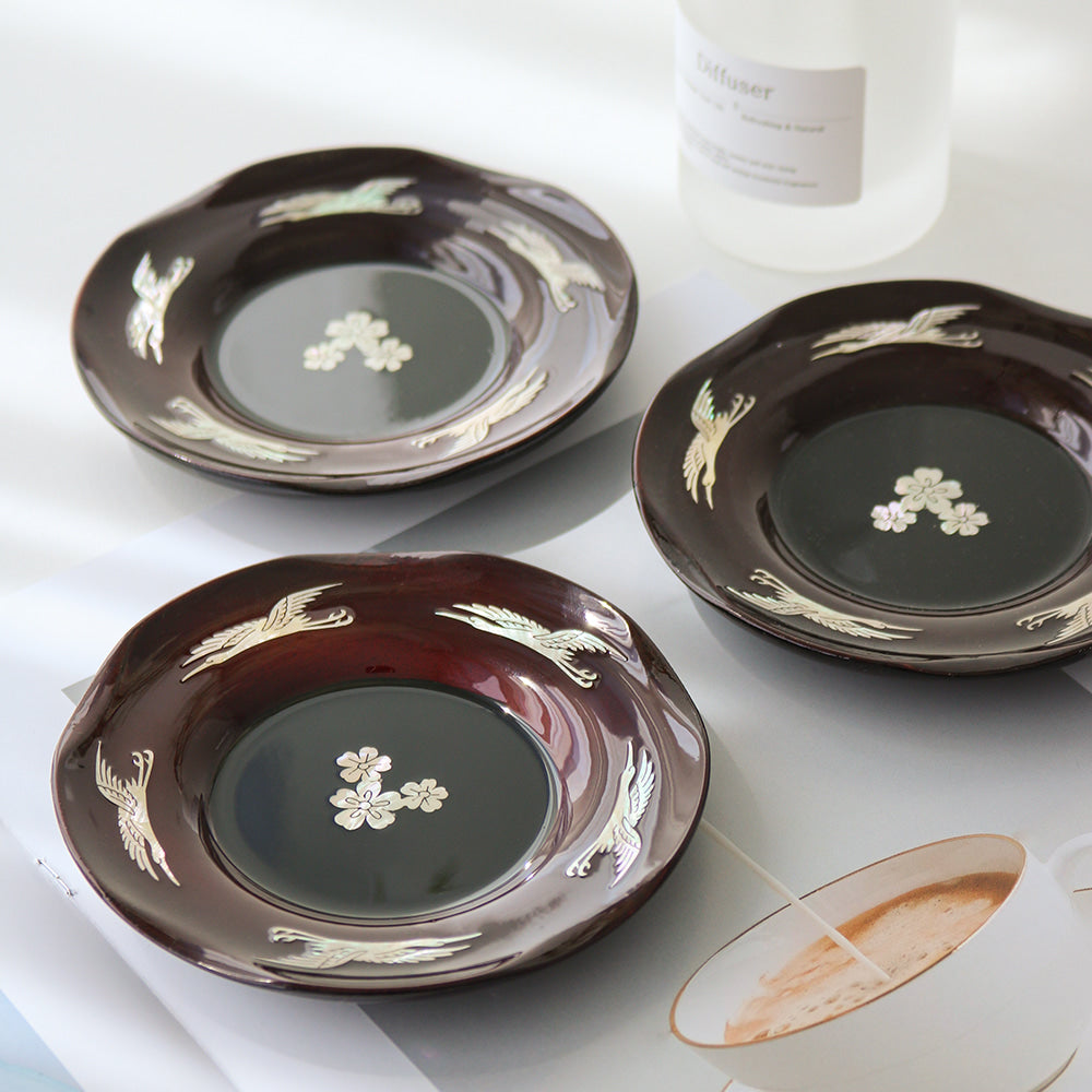 6-Piece Set: Najeonchilgi 5 Crane Tea Coaster Set Mother of Pearl Coaster Traditional Coaster (Master Artisan Lee Won-geun)