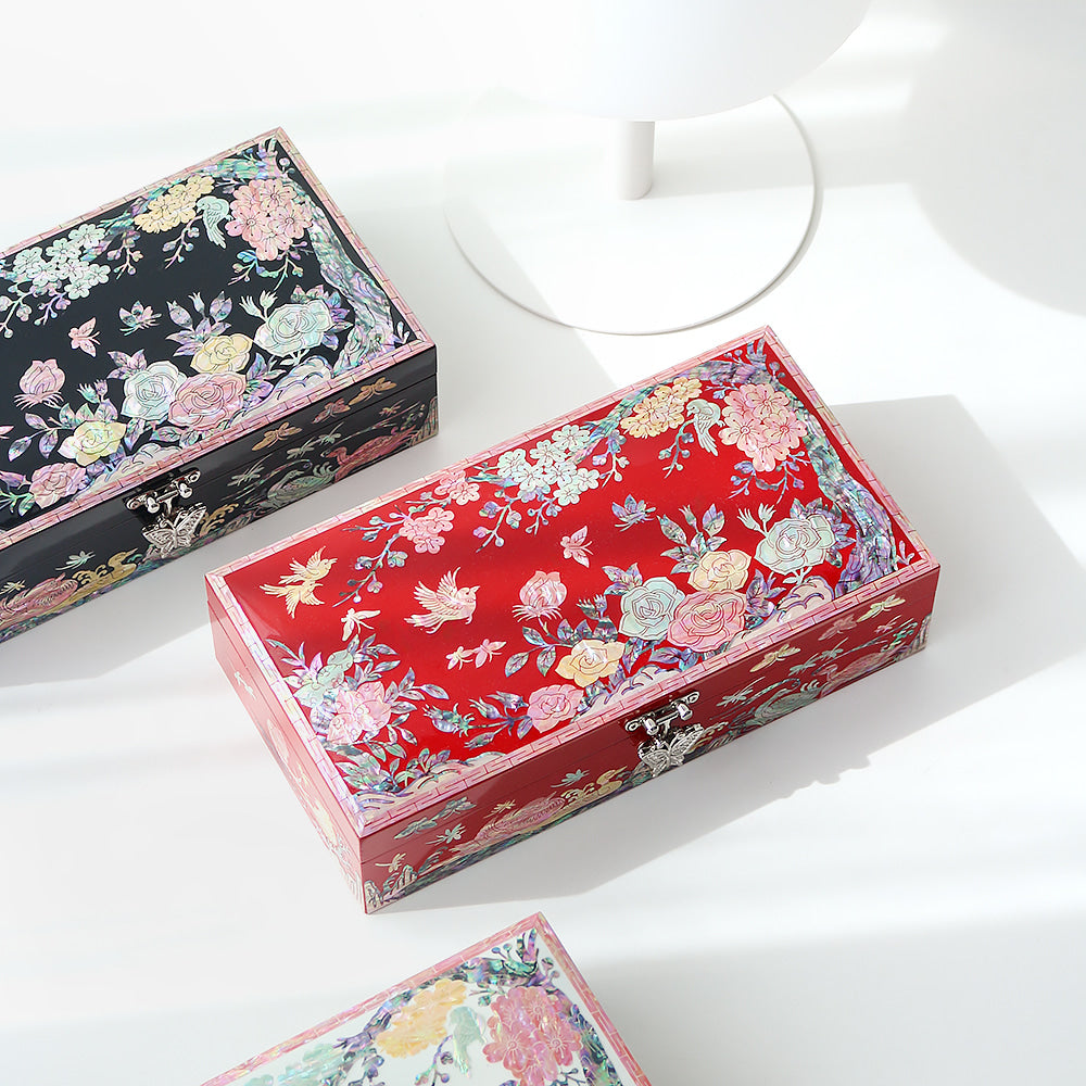 Najeonchilgi Painted Plum Blossom Rose 1-Tier Mother of Pearl Jewelry Box (23) Jewelry Box Yedan Wedding Gift Box