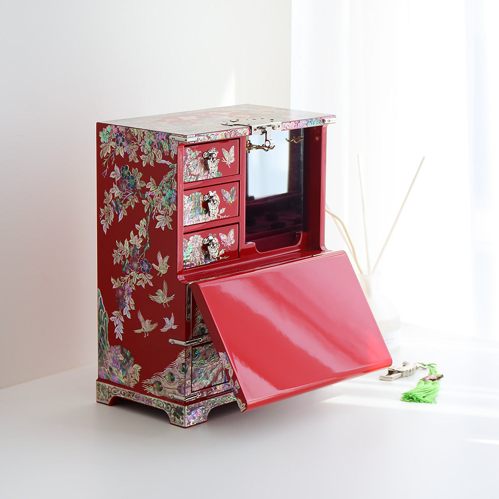 Masterpiece Najeonchilgi Peacock Drawer Mother of Pearl Jewelry Box Red Jewelry Box (Master Artisan Jang Tae-bok)