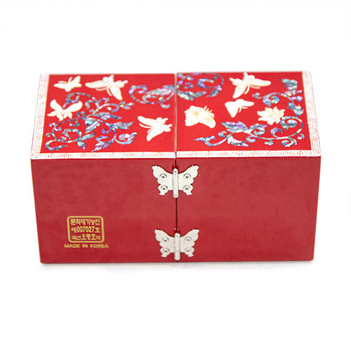 Butterfly NaturalMother of Pearl Double Lidded Jewelry Box (Medium, Glossy, Red) - Oh Myung - Ho