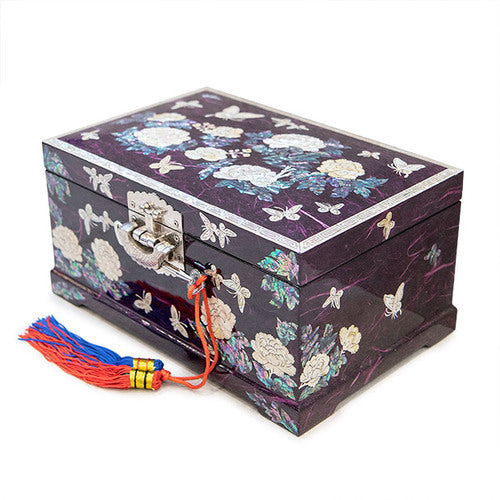 PeonyButterfly Hanji 2-Tier Mother of Pearl Jewelry Box (Purple) - Oh Myung - Ho