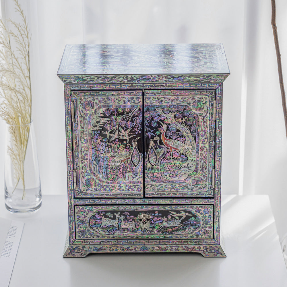 Peony Scholar 5-Drawer Mother of Pearl Jewelry Box Medium (Hanji, Blue)