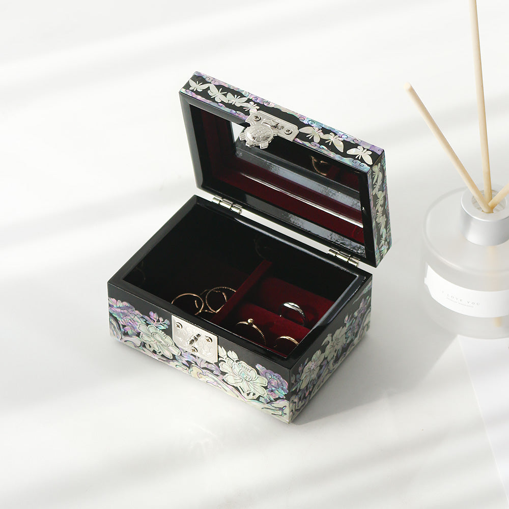 Najeonchilgi Peony & Butterfly Mini Mother of Pearl Jewelry Box, 12 cm
