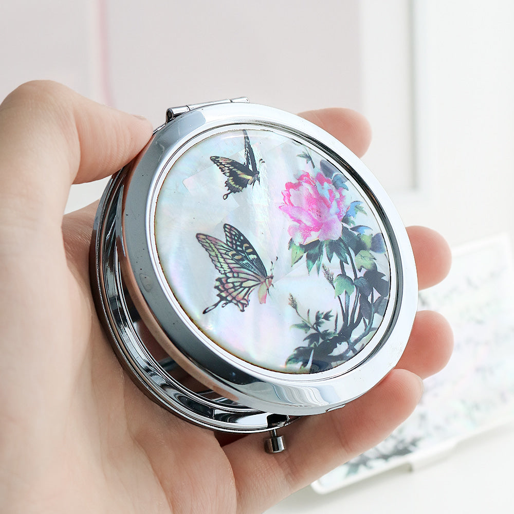 2-Piece Set: Mother of Pearl Business Card Case Mother of Pearl One-Touch Hand Mirror N