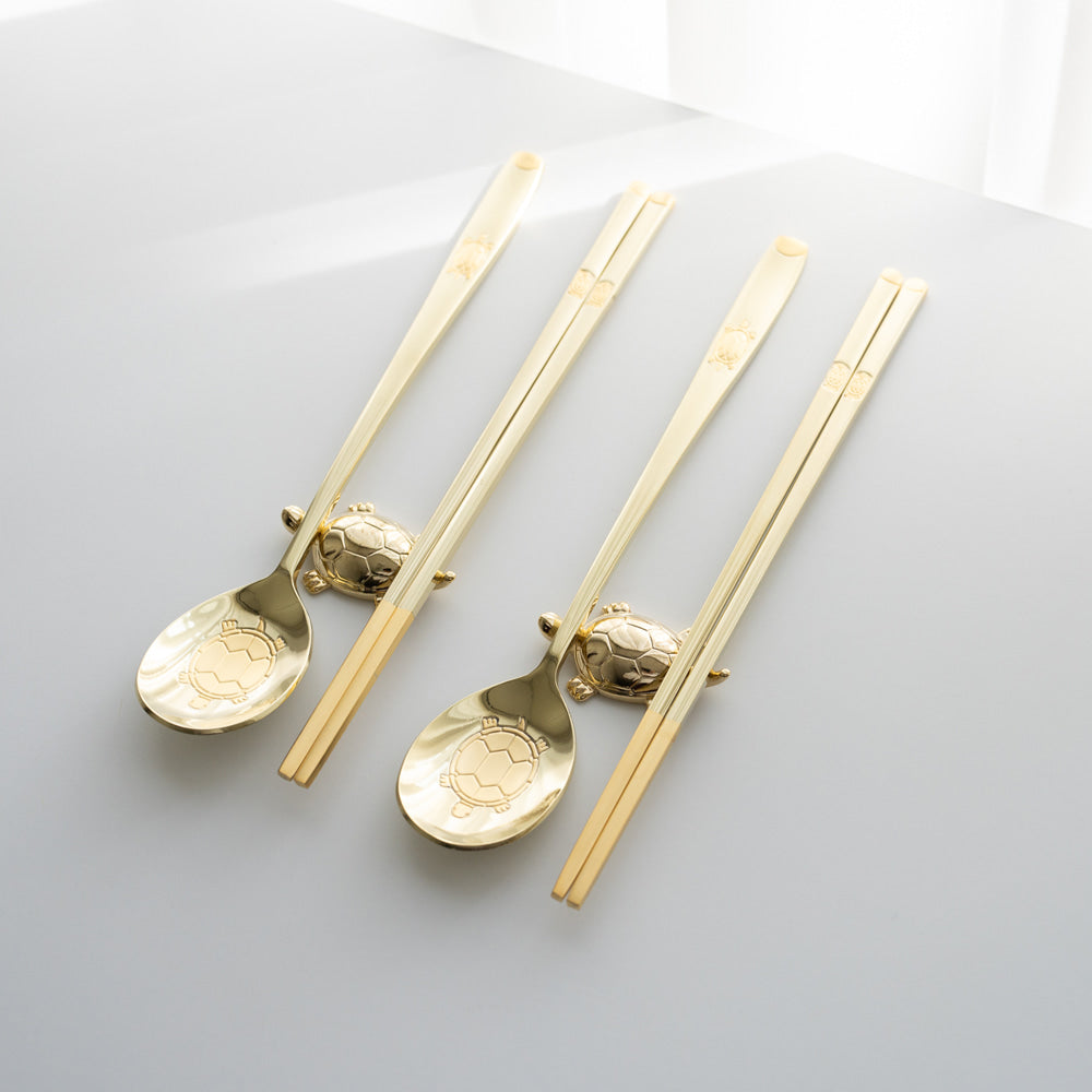 Spoon & Chopstick Set — Tortoise (Gold) - LV0084