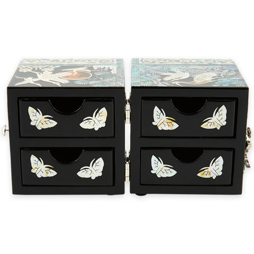 Square Crane & Pine Double Lidded Mother of Pearl Jewelry Box (소 - Red, Black)