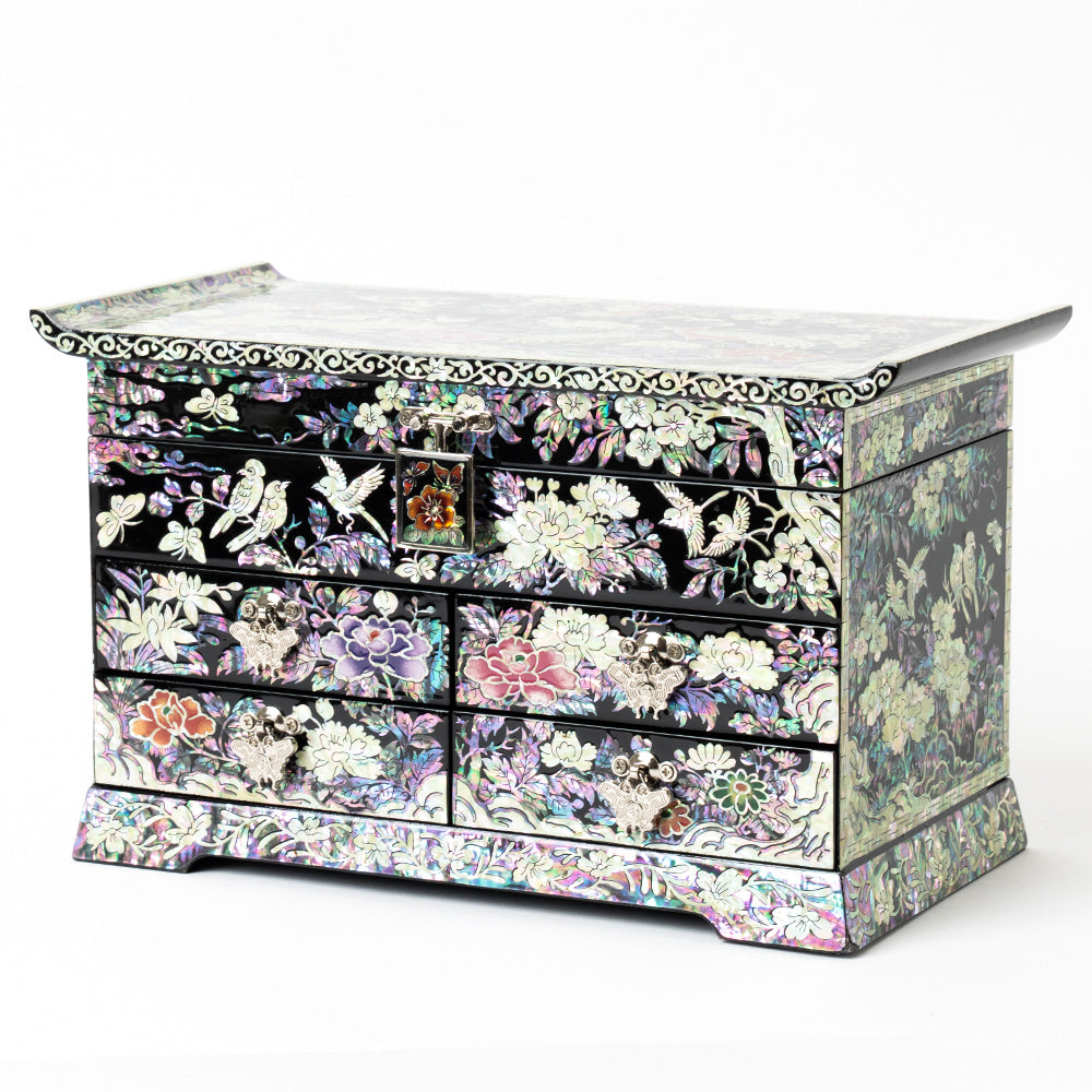 Arabesque & Ten Symbols of Longevity 5-Drawer Najeonchilgi Jewelry Chest