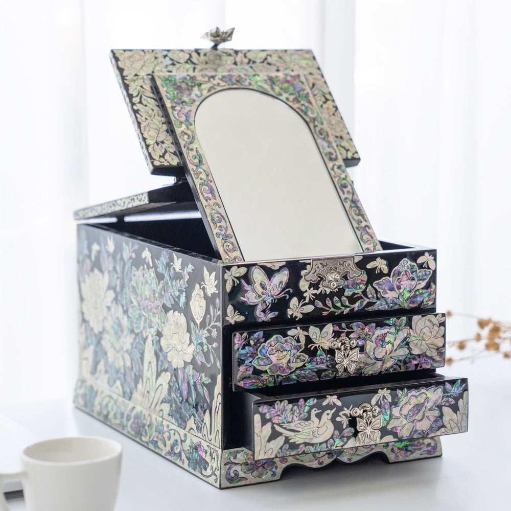 Najeonchilgi Lacquerware Mother of Pearl VanityJewelry Box Peony Motif 김길수